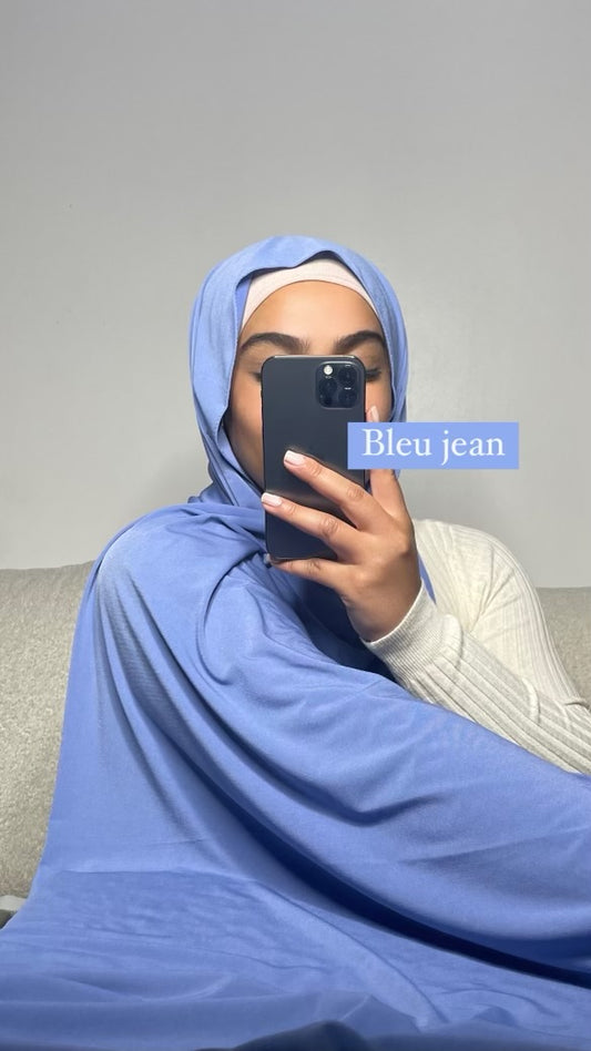 Hijab en Jersey premium de luxe Bleu jeans