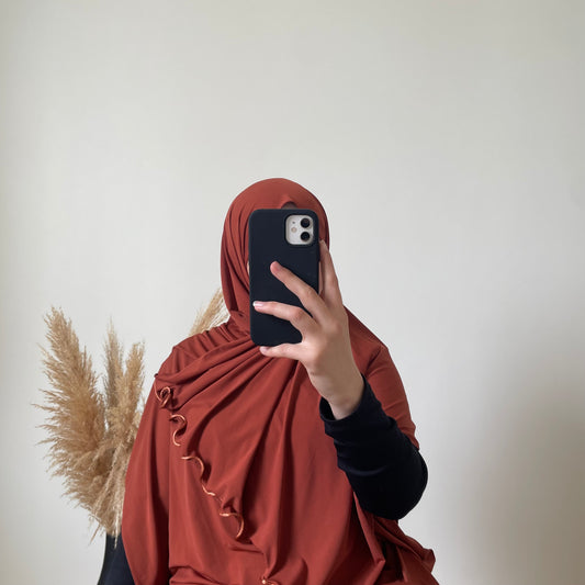 Hijab en jersey premium froncé Terracota