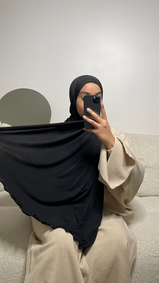 Hijab en jersey premium froncé noir