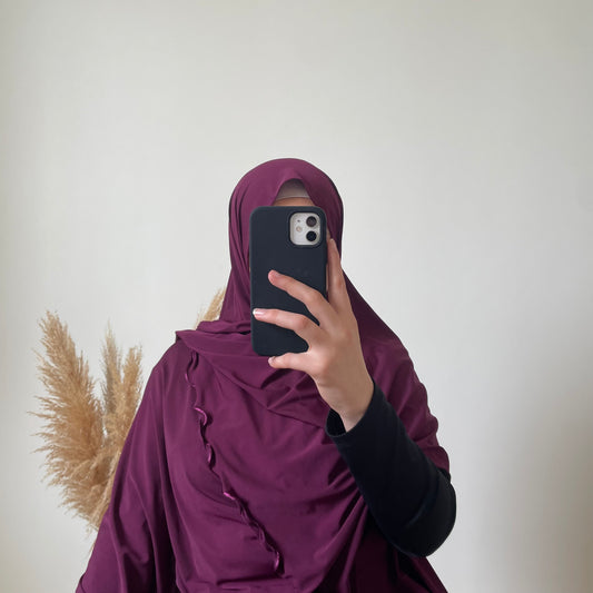 Hijab en jersey premium froncé Raisin