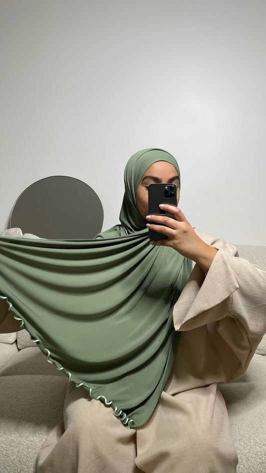 Hijab en Jersey premium froncé kaki