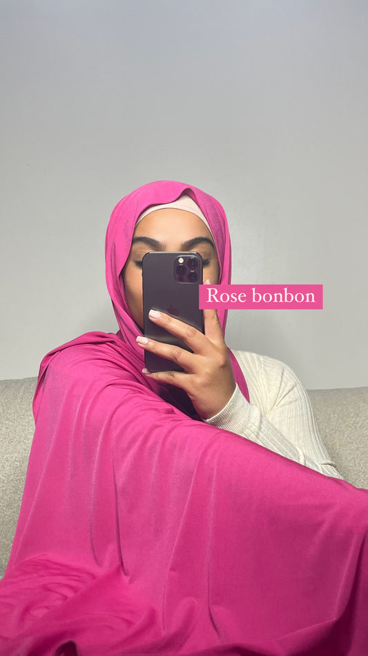 Hijab en Jersey premium de luxe Rose bonbon