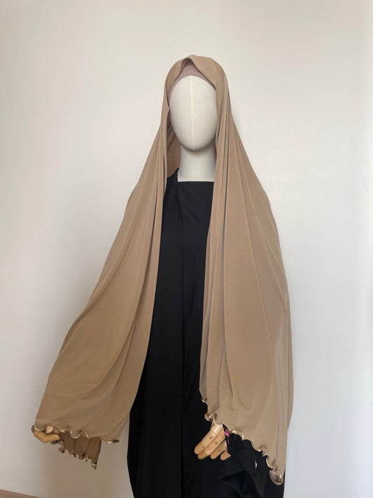 Hijab en jersey premium froncé marron clair